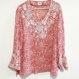 Chico Paisley Embroidery Floral Pattern Woman Blouse Size L